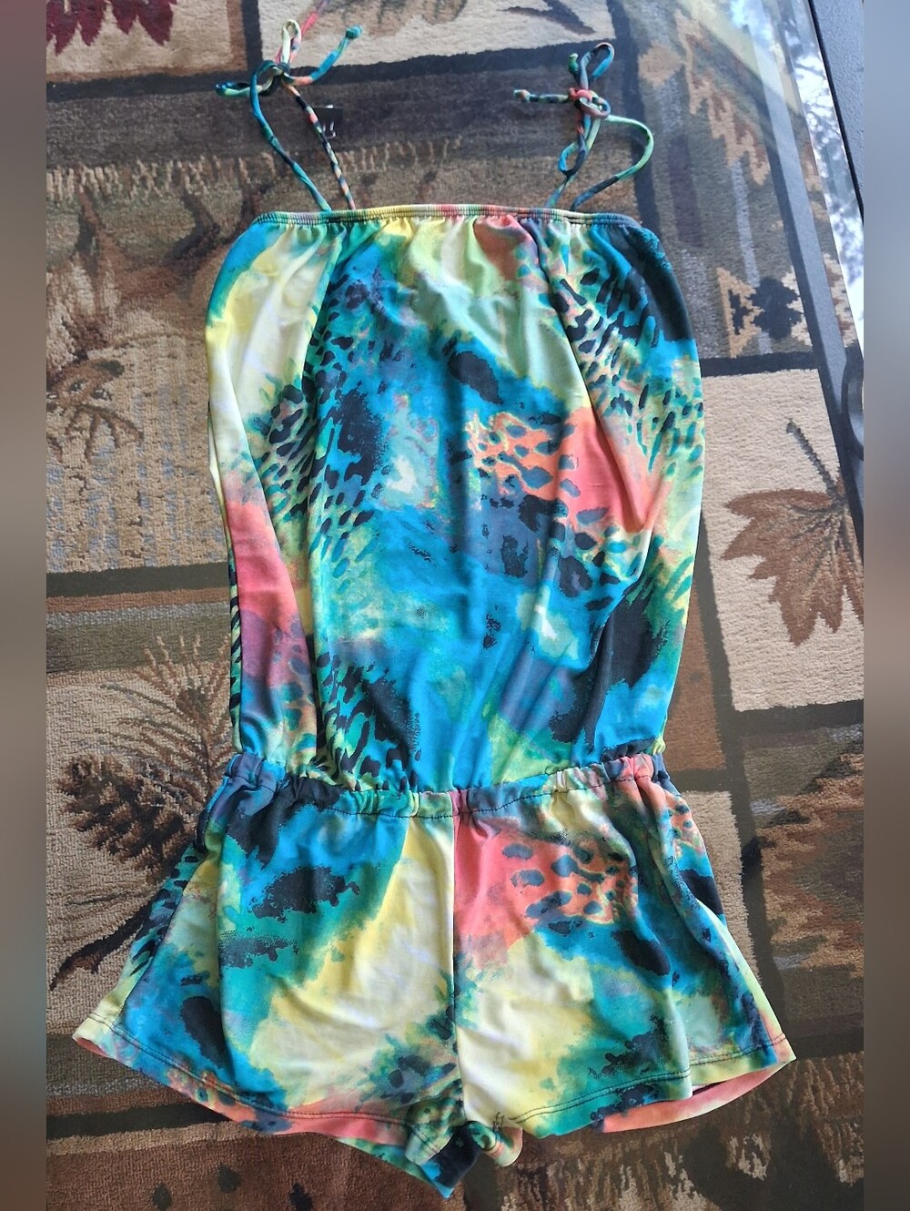 Multicolor Tie-Dye Romper - Blue Green Coral Yellow